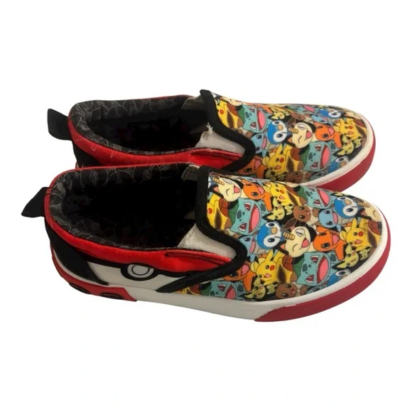Pokemon Round Up Red and Black Kids Low Top Slip On Canvas Sneakers Size 13 - Picture 9 of 11